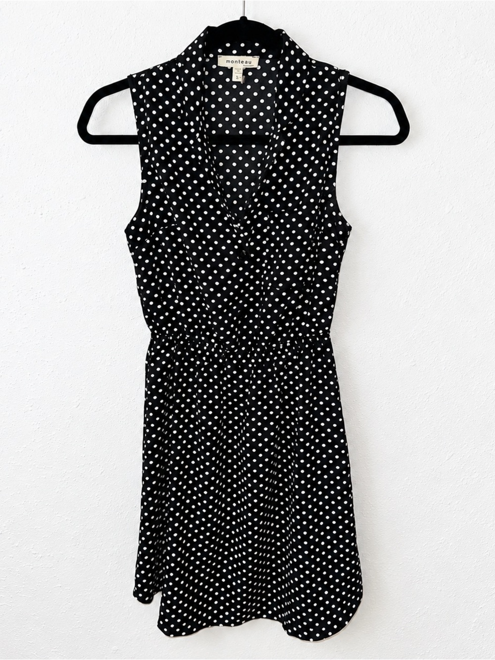 Monteau Los Angeles Black & White Polka Dot Sleeveless Shirt Dress - Size: Small